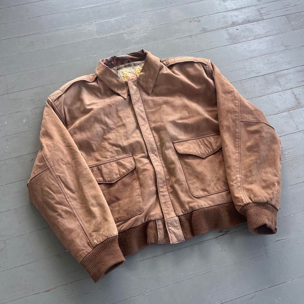 Vintage G-III Flight Graphic Lined Leather Bomber Old Money Jacket